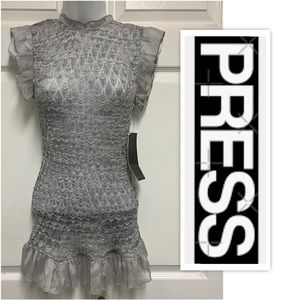 PRESS Grey Ruffled Knit Top